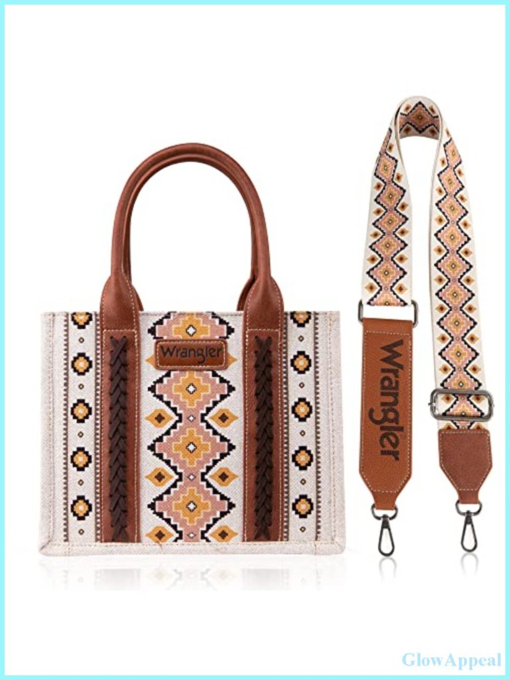 Western Aztec Print Tote Satchel with Detachable Crossbody Strap Cotton Canvas